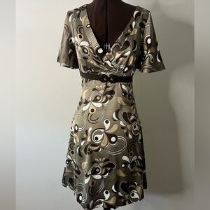 Vero Moda y2k Paisley V Neck Ruffle Sleeve dress with belt attached